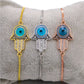 Juya Handmade Copper Adjustable Chains Micro Pave Zircon Enamel Greek Evil Eye Of Fatima Hamsa Hand Bracelets For Women Men