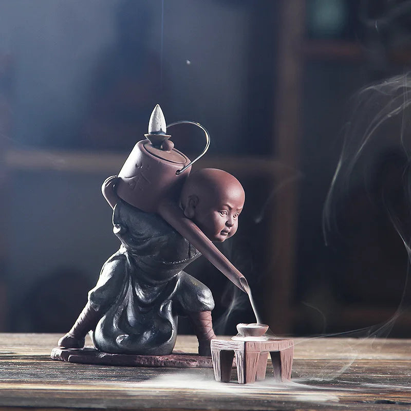 Gift 20Cones Creative Handmade Zen Kung Fu Monk Buddha Backflow Incense Burner Kungfu Tea Tea Art Tea Pet Smell Removing Incense