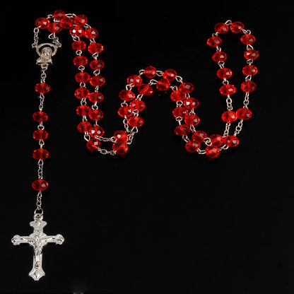 8mm pearl crystal rosary necklace, charm rosary crystal blessing necklace, Santa Maria center crystal jewelry necklace