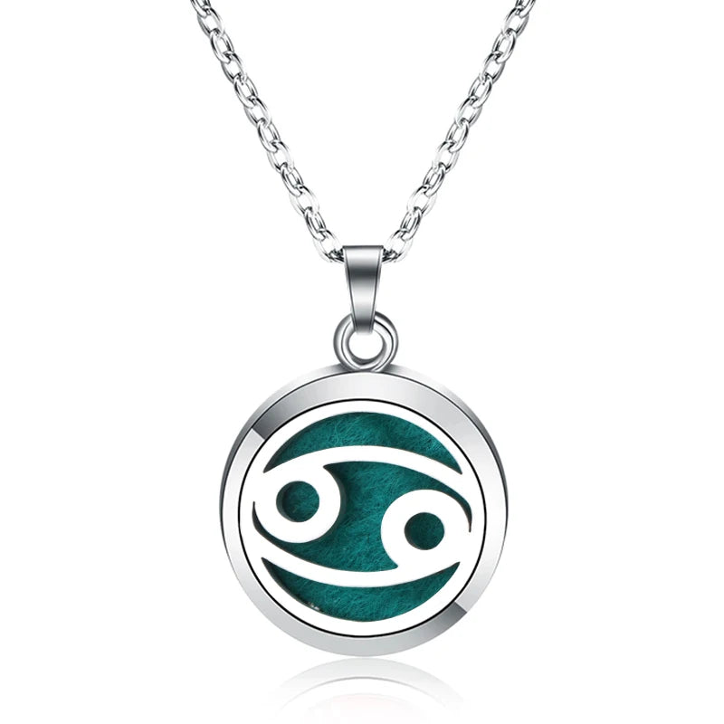 New 12 Constellations Aroma Necklace Stainless Steel Magnetic Pendant Aromatherapy Essential Oil Diffuser Perfume Locket Jewelry