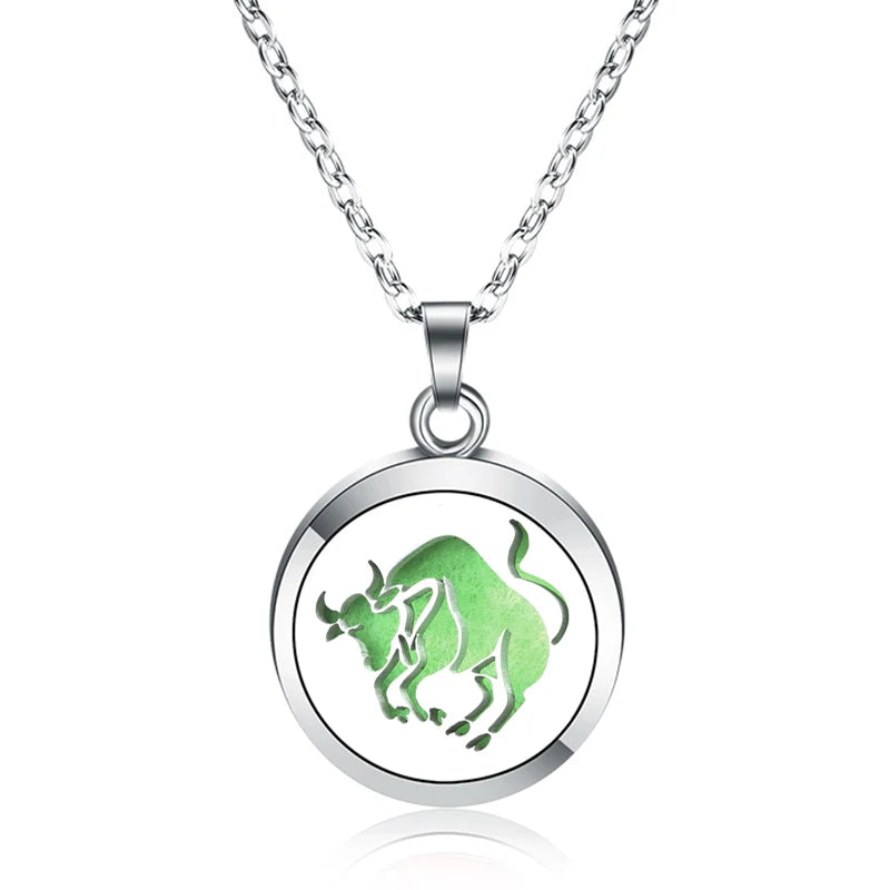 12 Constellations Styles Magnetic Aromatherapy Necklace Jewelry Perfume Pendant Stainless Steel Essential Oil Diffuser Lockets
