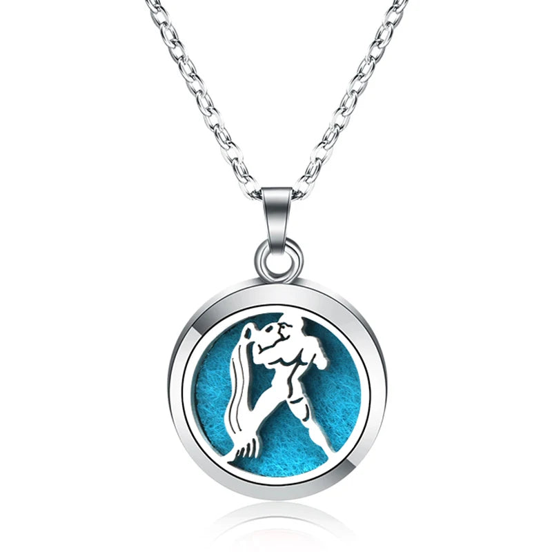 12 Constellations Styles Magnetic Aromatherapy Necklace Jewelry Perfume Pendant Stainless Steel Essential Oil Diffuser Lockets