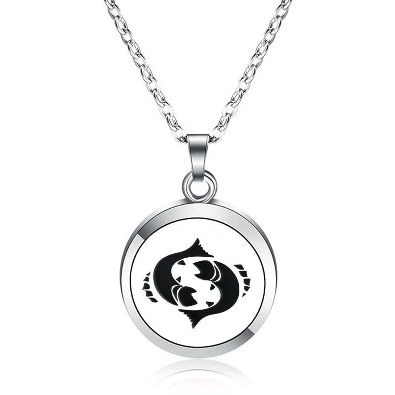 12 Constellations Styles Magnetic Aromatherapy Necklace Jewelry Perfume Pendant Stainless Steel Essential Oil Diffuser Lockets
