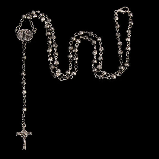 4mm stainless steel bead necklace, vintage gold rosary small necklace, female necklace Jesus cross necklace.