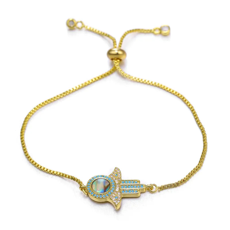 Juya Handmade Copper Adjustable Chains Micro Pave Zircon Enamel Greek Evil Eye Of Fatima Hamsa Hand Bracelets For Women Men