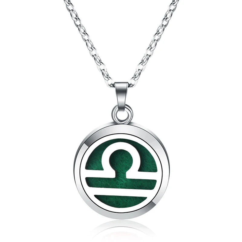 New 12 Constellations Aroma Necklace Stainless Steel Magnetic Pendant Aromatherapy Essential Oil Diffuser Perfume Locket Jewelry