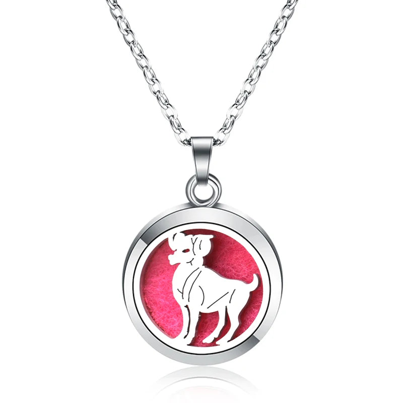 12 Constellations Styles Magnetic Aromatherapy Necklace Jewelry Perfume Pendant Stainless Steel Essential Oil Diffuser Lockets