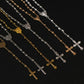 4mm stainless steel bead necklace, vintage gold rosary small necklace, female necklace Jesus cross necklace.