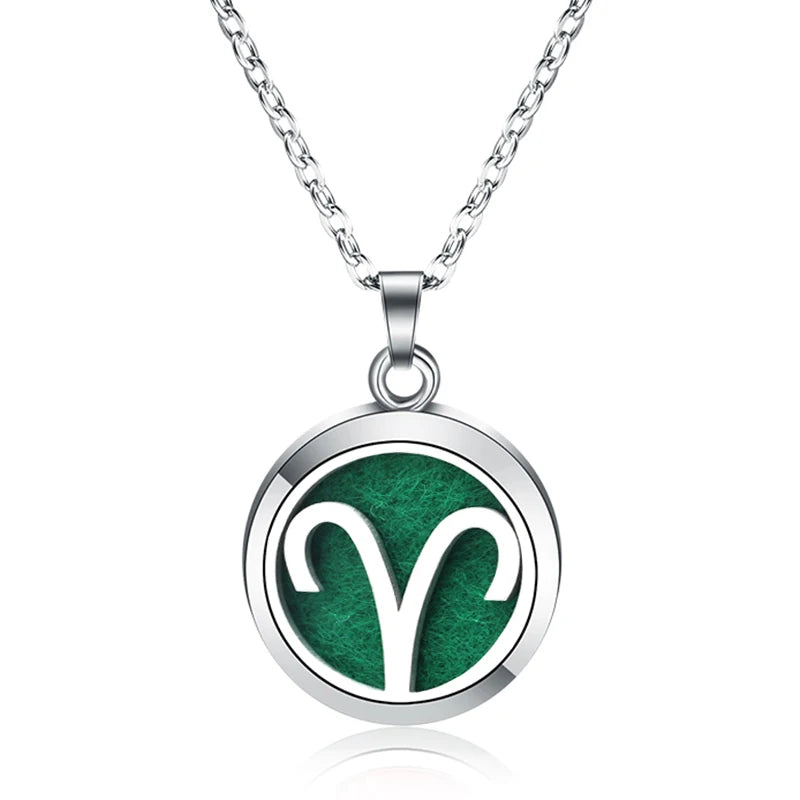 New 12 Constellations Aroma Necklace Stainless Steel Magnetic Pendant Aromatherapy Essential Oil Diffuser Perfume Locket Jewelry
