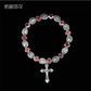 Jesus Cross Rosary Bracelet, Jesus Cross Handmade Bead Chain Rose, Sacred Heart Compassion Rosary Rosary Bracelet Gift