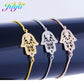 Juya Handmade Copper Adjustable Chains Micro Pave Zircon Enamel Greek Evil Eye Of Fatima Hamsa Hand Bracelets For Women Men
