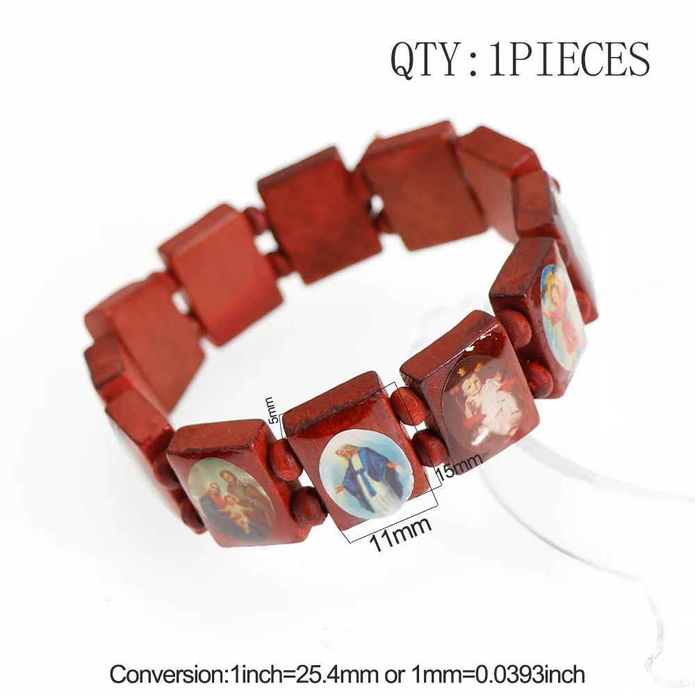 1PCS 3colors Saints Religion rosary Wooden Bracelets Fashion Wooden Jesus Bracelet Wooden Rosary Religious Jewelry For Womengifs