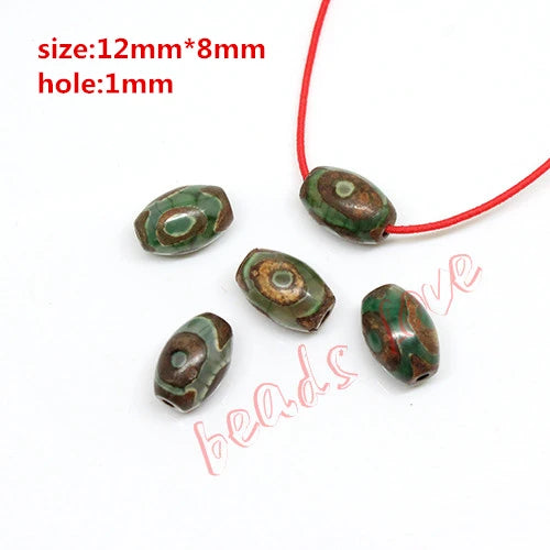 1/2pcs Prayer Mala Tibetan Mystical Dzi 3 Green Eyes Oval Beads DIY Bracelet Necklace Charms Findings For Jewelry Making 8x12mm