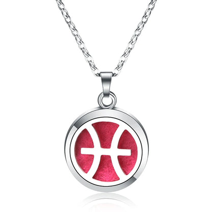New 12 Constellations Aroma Necklace Stainless Steel Magnetic Pendant Aromatherapy Essential Oil Diffuser Perfume Locket Jewelry