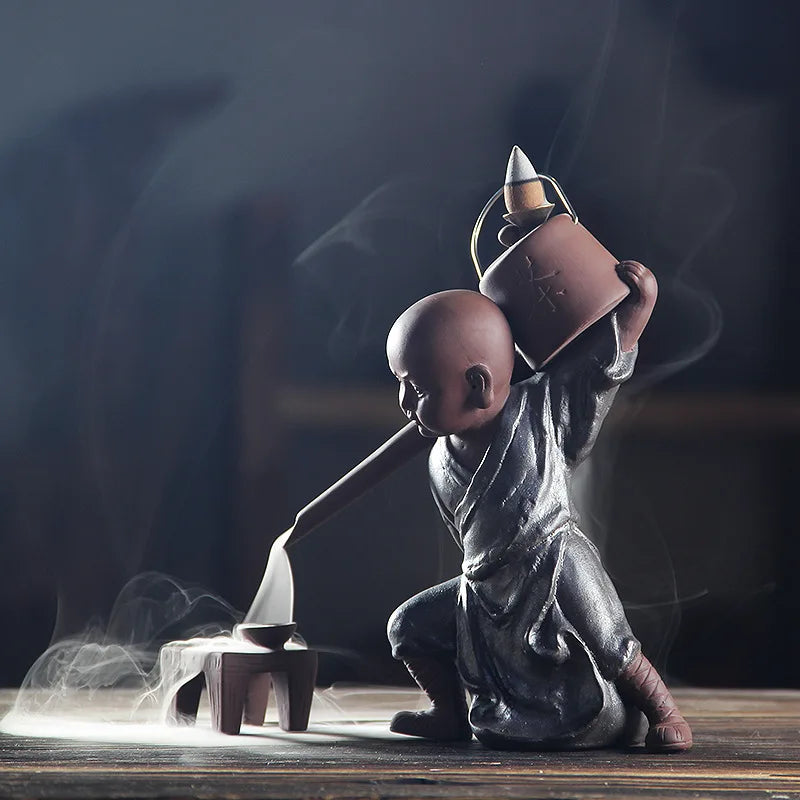 Gift 20Cones Creative Handmade Zen Kung Fu Monk Buddha Backflow Incense Burner Kungfu Tea Tea Art Tea Pet Smell Removing Incense