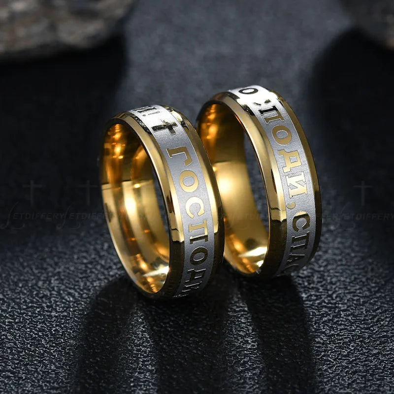 Letdiffery Religious Russian Ring Stainless Steel Russian Jesus Cross Ring GOD SAVE US Amulet Ring for Men Women Cross Jewelry