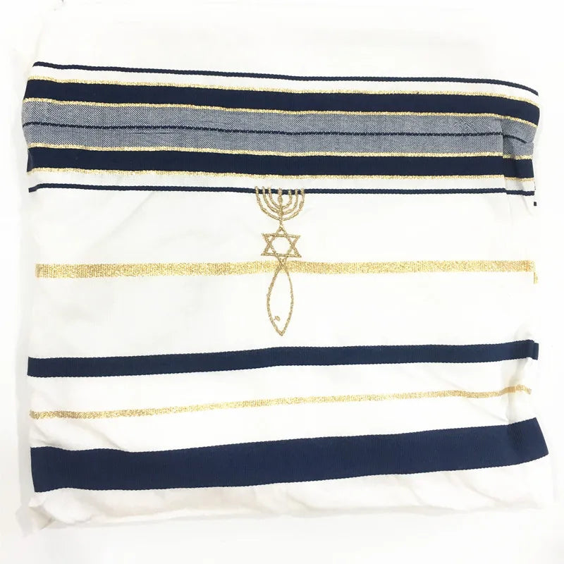 Messianic Tallit Prayer Shawl Talit Blue And Gold With Talis Bag Israel Tallit