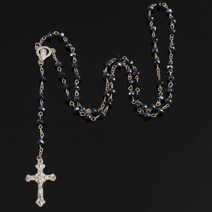 Classic 6mm Crystal Rosary Necklace, Catholic Holy Site Cross Pray Necklace, Fashion Crystal Rose Necklace