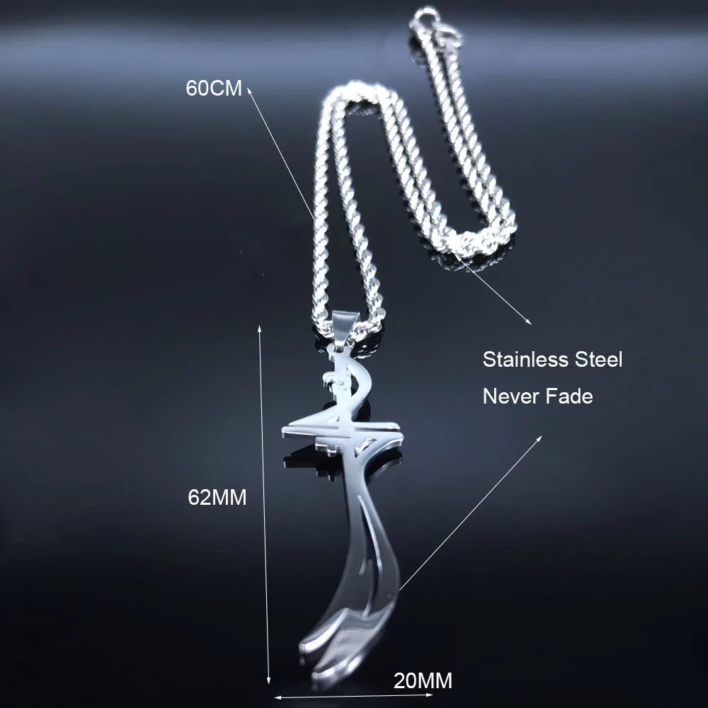 Arabic Sword Saudi Stainless Steel Islamic Muslim Zulfiqar Imam Ali Swords Necklaces for Men Islam Accessories Gift  Jewelry 656