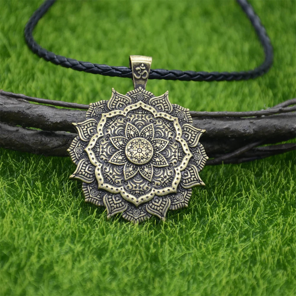 Om Yoga Lotus Flower Pendant Necklace Religious Buddha Mandala Meditation Spiritual Indian Jewelry