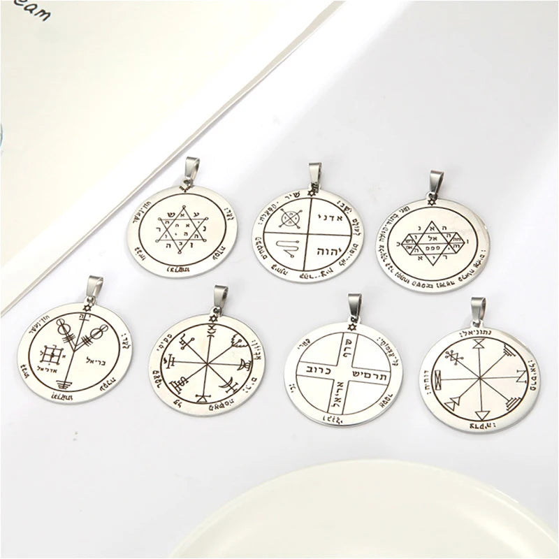 Key of Solomon Pendant for Necklace Stainless Steel Jewelry Amulet Mystical Moon Saturn Jupiter Sun Venus Mars Mercury Charms