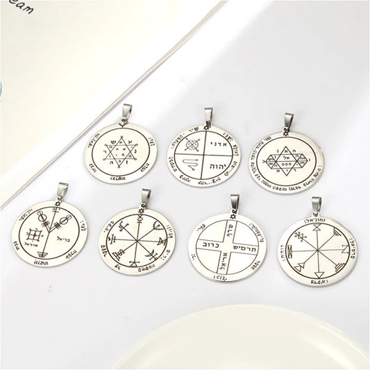 Key of Solomon Pendant for Necklace Stainless Steel Jewelry Amulet Mystical Moon Saturn Jupiter Sun Venus Mars Mercury Charms