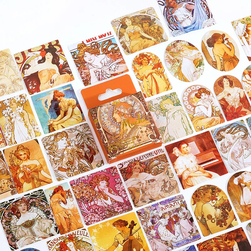 Journamm 45pcs/lot World Famous Paintings Series Mini Box Stickers Scrapbooking Creative Decorative Stationery Sealing Stickers