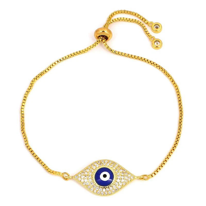 Juya Handmade Copper Adjustable Chains Micro Pave Zircon Enamel Greek Evil Eye Of Fatima Hamsa Hand Bracelets For Women Men