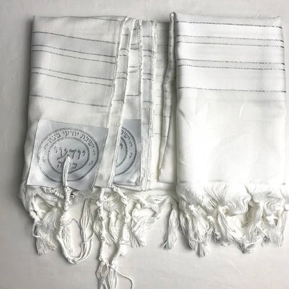 Judaica Israel Jewish Talit White Polyester Large Size Prayer Shawl Tallit With Bag 140x190cm