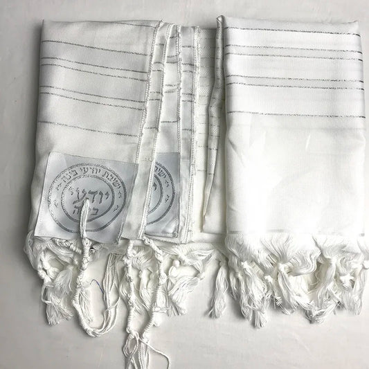 Judaica Israel Jewish Talit White Polyester Large Size Prayer Shawl Tallit With Bag 140x190cm