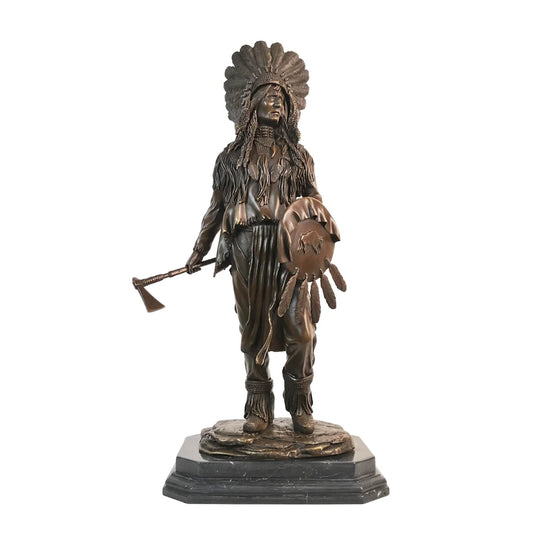American Indian Warrior Statue Sculpture Hot Casting Bronze Vintage Male Amerind Art Home Decor Gift Large