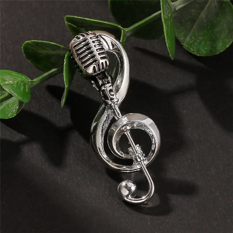 Fashion Microphone Music Note Brooches For Women And Men Gifts Gold Color Lapel Pin Men Backpack Bags Badge Kids Gifts
