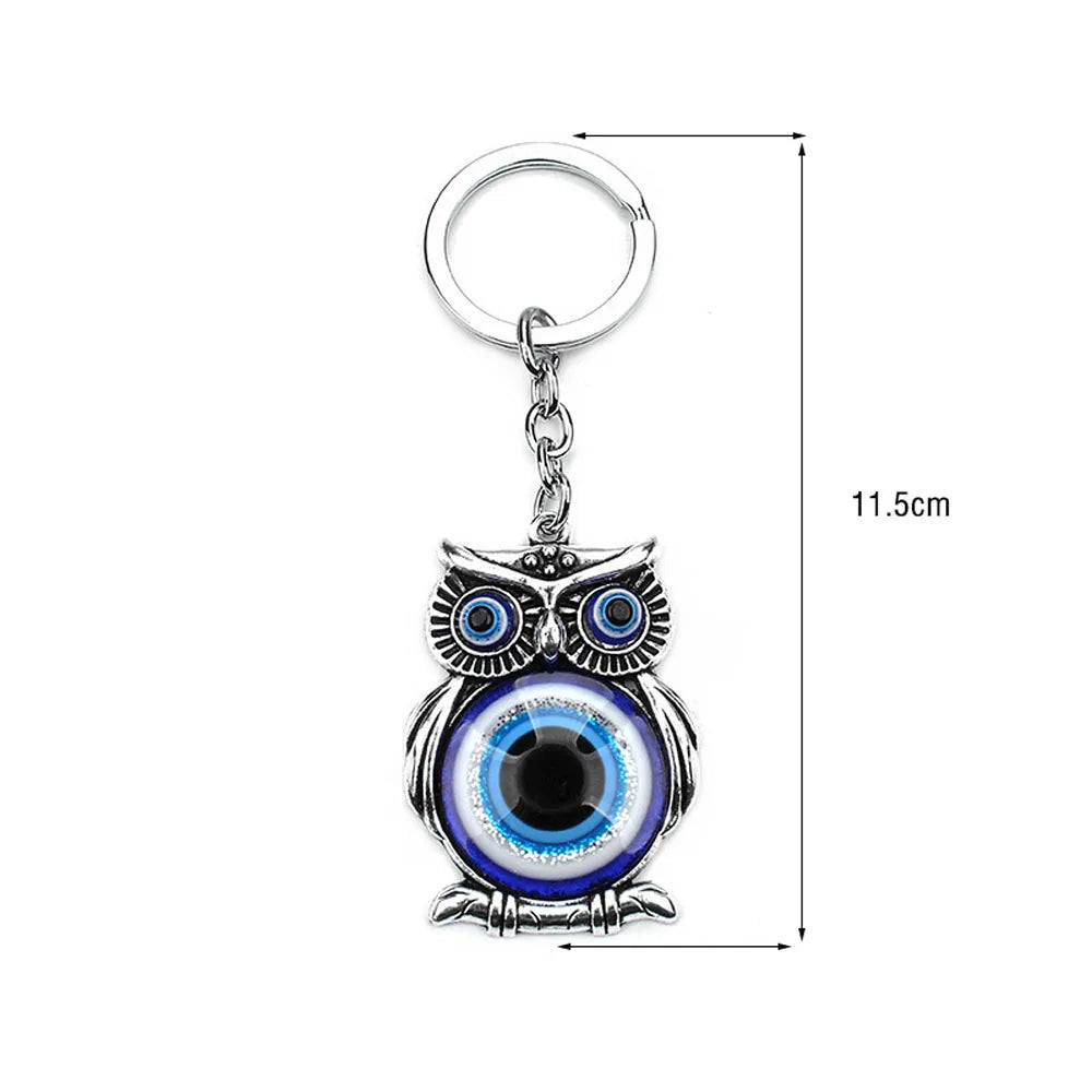 Blue Evil Eye Owl Lucky Charm Car Key Chain Protection Tassel Hanger Crystals Car Key Chain Fashion Jewelry Gift Car Accessories