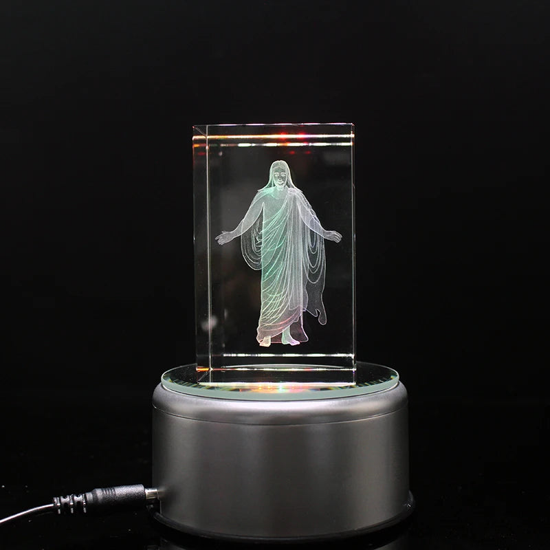 Church Souvenirs Crystal Cube Jesus 3D Quartz Crystals Laser Engraved Jesus Holy Statues Christian Decoration