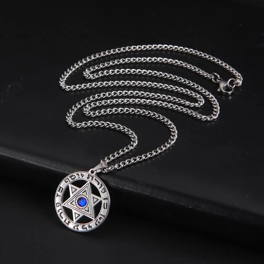 My Shape Star of David Crystal Pendant Necklace for Men Women Hebrew Talisman Amulet Supernature Stainless Steel Jewish Jewelry