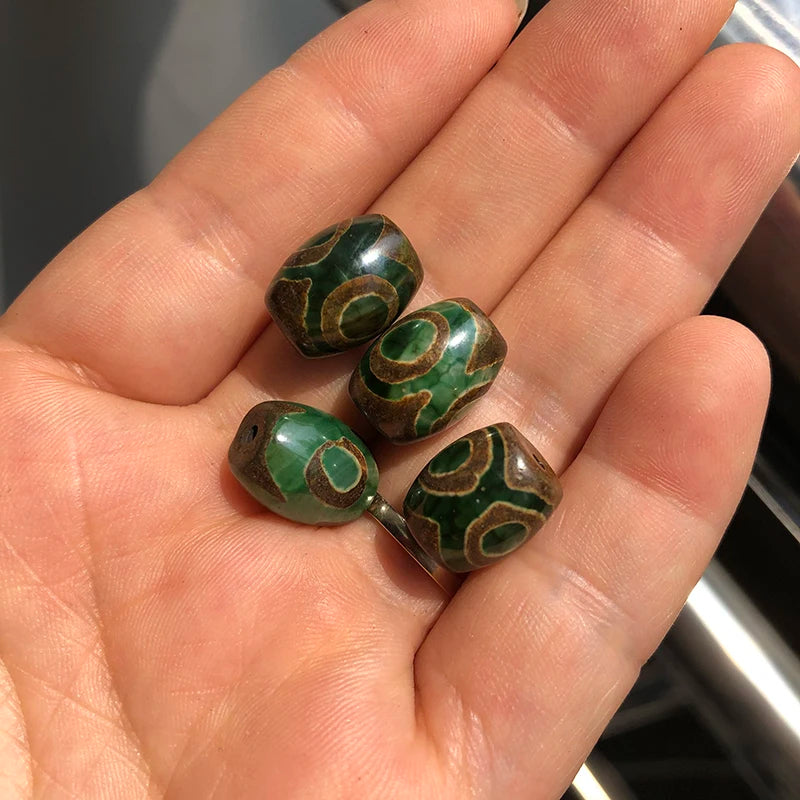 Green Red Prayer Mala Black Tibetan Mystical Agates Dzi Stone Beads Oval 9 eyed Beads for jewelry making bracelet Religion faith