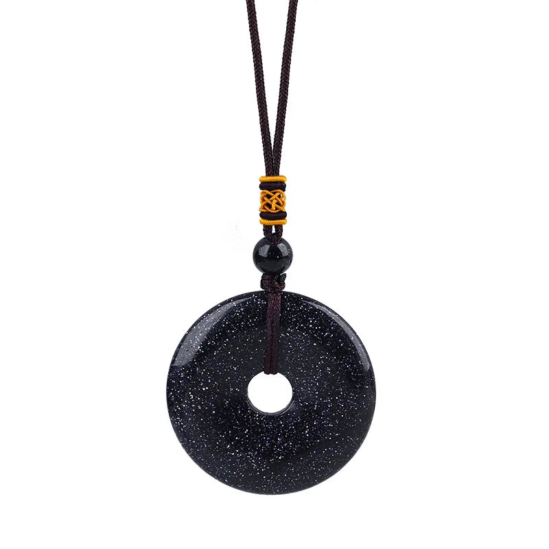 Reiki Healing Crystal Circle Donut Necklace Natural Amethyst Stone Amulet Lucky Coin Pendent Necklace Jewellry Gift Dropshipping