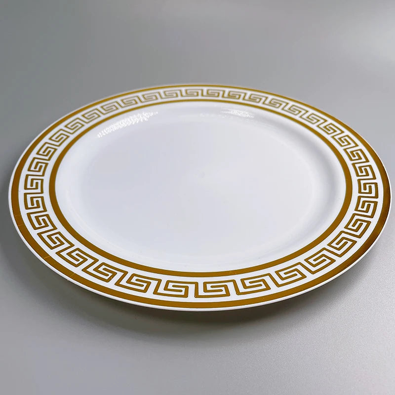 10 Pieces x Home Party Wedding Reuseable Tableware Supplies Golden Rim Round Dessert Plate