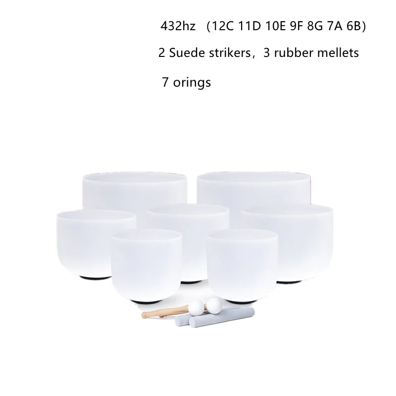 KVKA  6 -12 Inch  Frosted Quartz Crystal Singing Bowl 440hz or 432hz 7 Notes CDEFGAB Set of 7Pcs for Yoga Sound Bath Healing