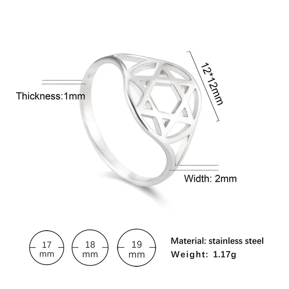 Skyrim Pentagram Hexagon Rings for Women Stainless Steel Star of David Jewish Finger Ring Religious Amulet Anniversary Jewelry