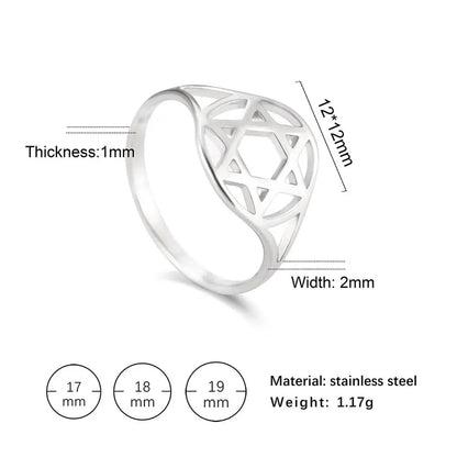 Skyrim Pentagram Hexagon Rings for Women Stainless Steel Star of David Jewish Finger Ring Religious Amulet Anniversary Jewelry