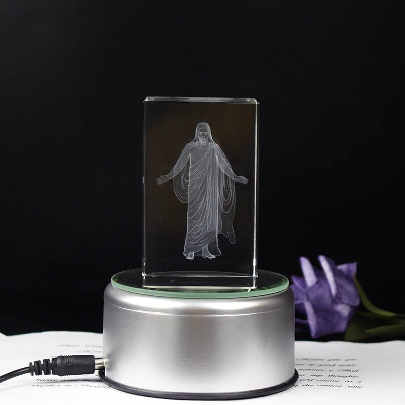 Church Souvenirs Crystal Cube Jesus 3D Quartz Crystals Laser Engraved Jesus Holy Statues Christian Decoration