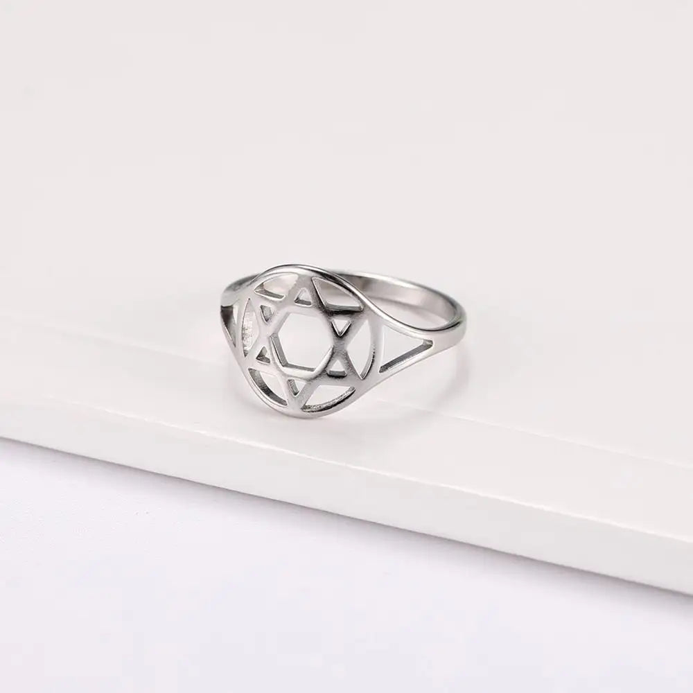 Skyrim Pentagram Hexagon Rings for Women Stainless Steel Star of David Jewish Finger Ring Religious Amulet Anniversary Jewelry