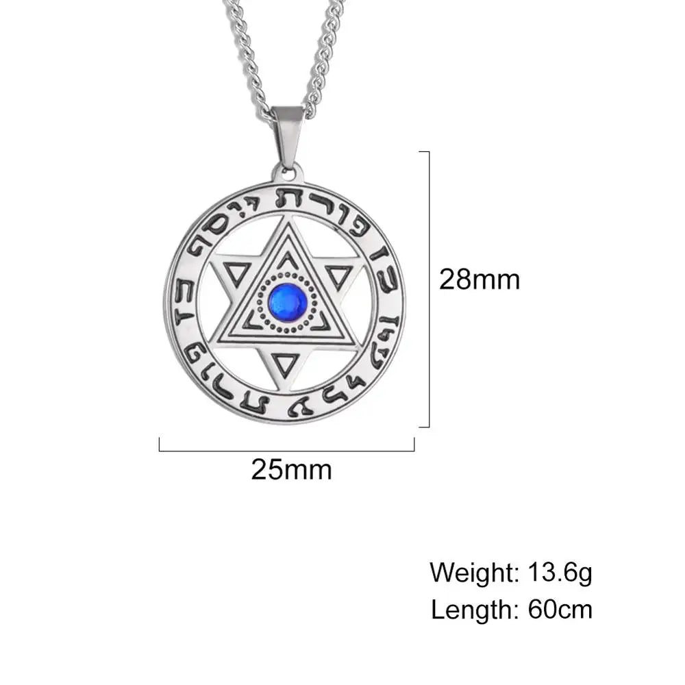 My Shape Star of David Crystal Pendant Necklace for Men Women Hebrew Talisman Amulet Supernature Stainless Steel Jewish Jewelry
