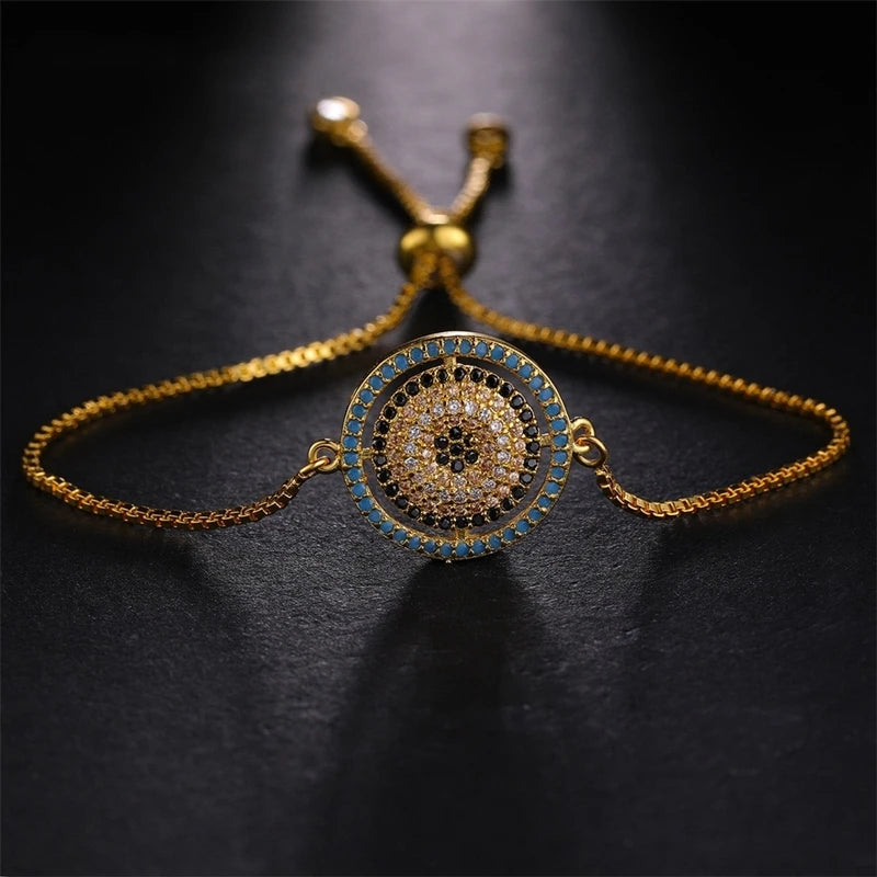 Juya Handmade Copper Adjustable Chains Micro Pave Zircon Enamel Greek Evil Eye Of Fatima Hamsa Hand Bracelets For Women Men