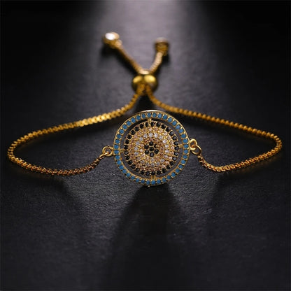 Juya Handmade Copper Adjustable Chains Micro Pave Zircon Enamel Greek Evil Eye Of Fatima Hamsa Hand Bracelets For Women Men