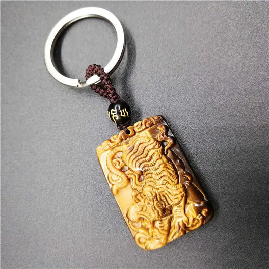 Natural tiger eye pseudocrocidolite tiger KeyChain Men crystal KeyChain lucky accessories transhipped KeyChain