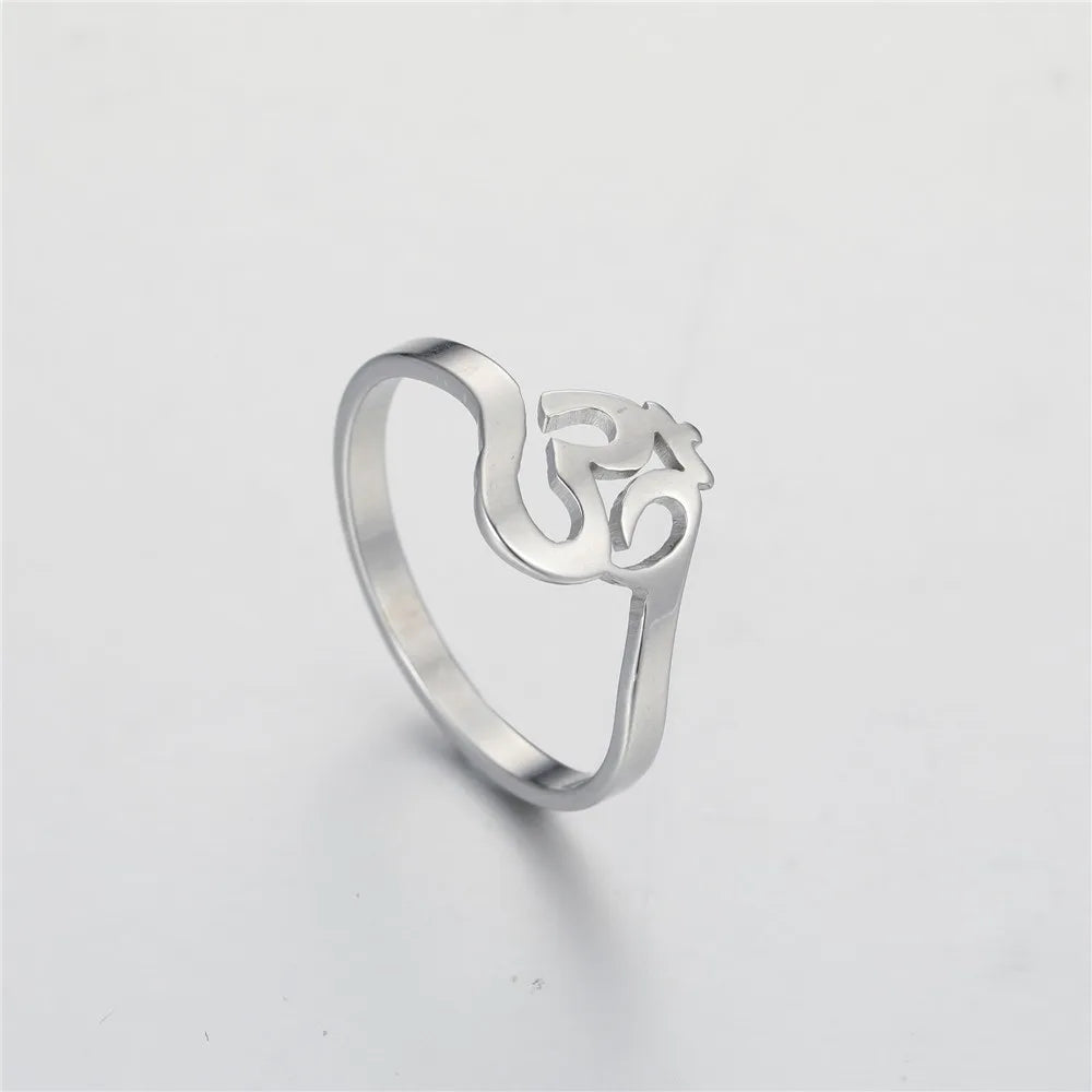 Skyrim Buddhism Indian Yoga Om Finger Rings for Women Stainless Steel Mandala Gothic Talisman Amulet Casual Ring Jewelry Gift