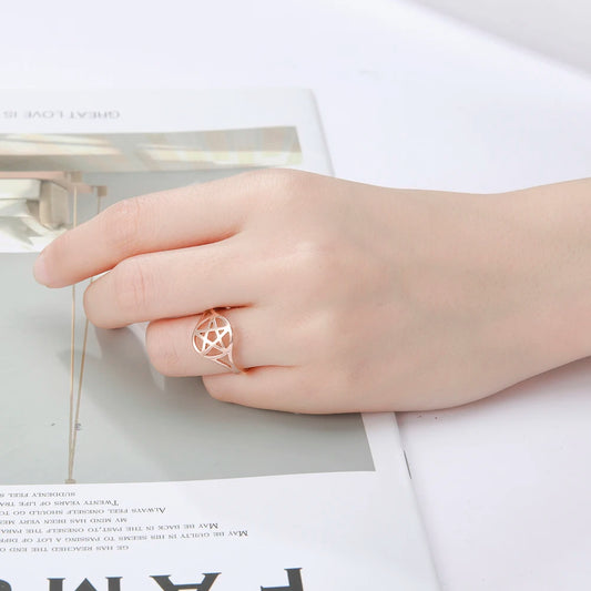 Skyrim Pentagram Hexagon Rings for Women Stainless Steel Star of David Jewish Finger Ring Religious Amulet Anniversary Jewelry