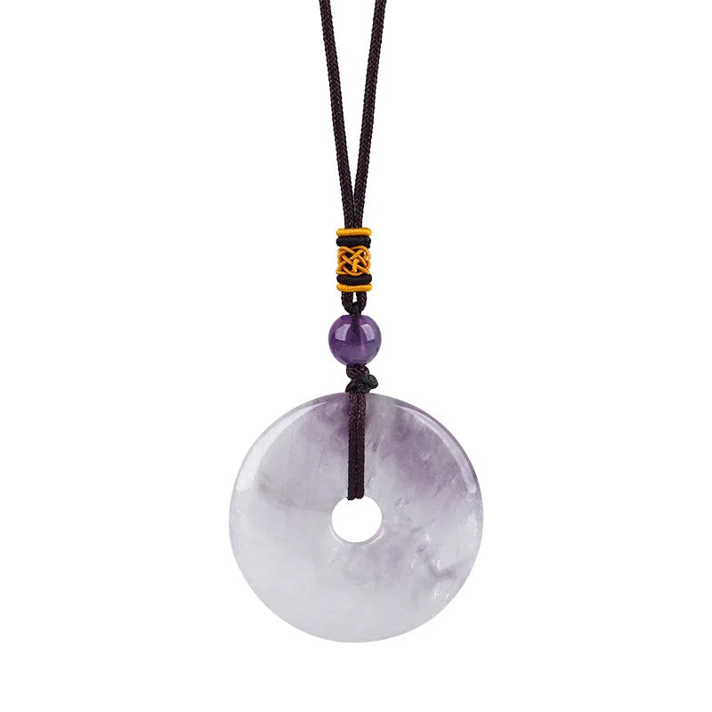 Reiki Healing Crystal Circle Donut Necklace Natural Amethyst Stone Amulet Lucky Coin Pendent Necklace Jewellry Gift Dropshipping
